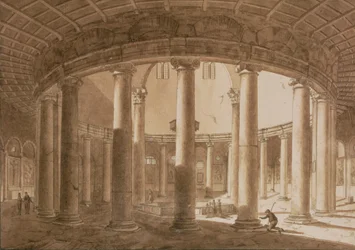 Interiör i Claudiustemplet i Rom, ca 1800 (penna och sepiafärg på papper)